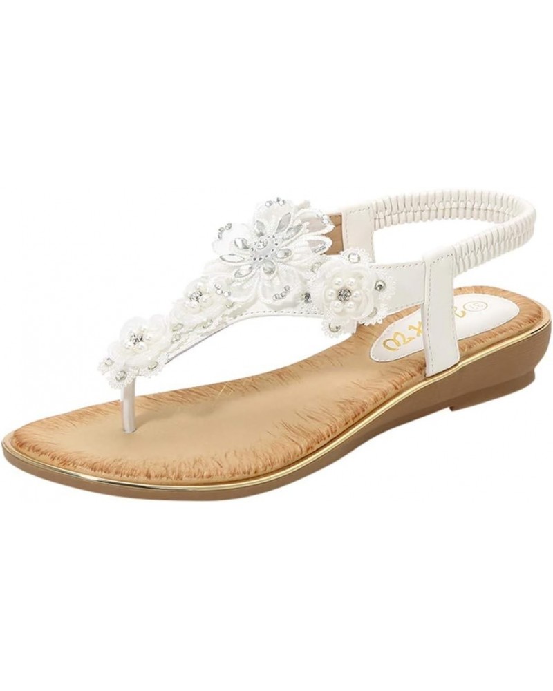 Pearl Flower Sandals for Women Flip Flops Summer Beach Sandals Elegant Clip Toe Sandals Comfy Shoes (Yellow, 5) White 7 $19.1...