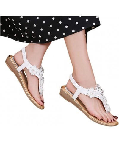 Pearl Flower Sandals for Women Flip Flops Summer Beach Sandals Elegant Clip Toe Sandals Comfy Shoes (Yellow, 5) White 7 $19.1...