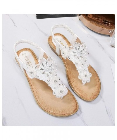 Pearl Flower Sandals for Women Flip Flops Summer Beach Sandals Elegant Clip Toe Sandals Comfy Shoes (Yellow, 5) White 7 $19.1...