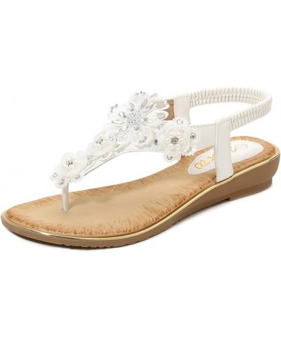 Pearl Flower Sandals for Women Flip Flops Summer Beach Sandals Elegant Clip Toe Sandals Comfy Shoes (Yellow, 5) White 7 $19.1...