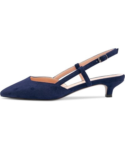 Women Kitten Heel Pumps Square Toe Ankle Strap Slingback Low Heel Dress Shoes Sandals Suede Office Wedding Shopping Navy Blue...