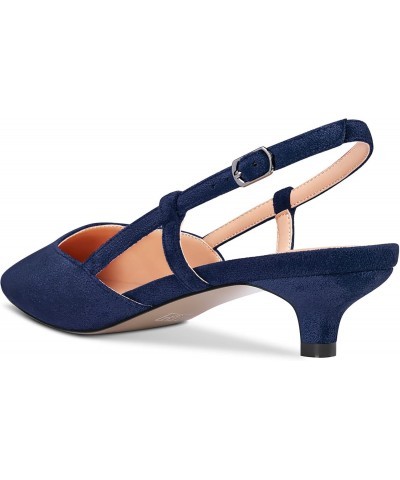 Women Kitten Heel Pumps Square Toe Ankle Strap Slingback Low Heel Dress Shoes Sandals Suede Office Wedding Shopping Navy Blue...