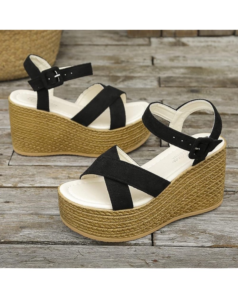 Wedge Sandals for Women Casual Summer Platform Espadrille High Heel Sandals Comfortable Open Toe Thick Bottom Buckle Strappy ...