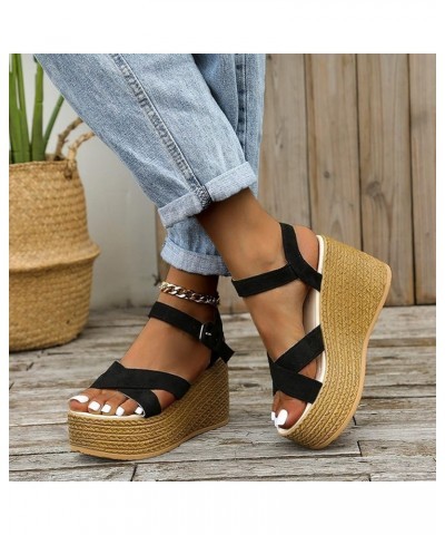 Wedge Sandals for Women Casual Summer Platform Espadrille High Heel Sandals Comfortable Open Toe Thick Bottom Buckle Strappy ...