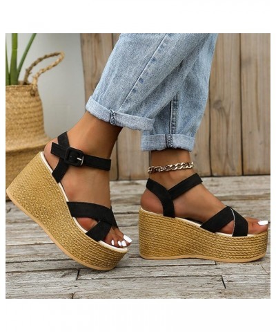 Wedge Sandals for Women Casual Summer Platform Espadrille High Heel Sandals Comfortable Open Toe Thick Bottom Buckle Strappy ...