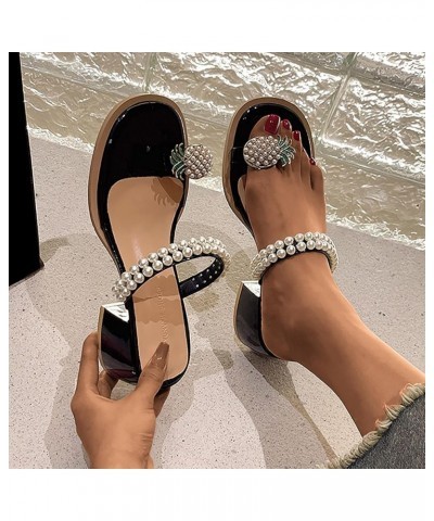 Womens Sandals Wide Fairy Wind Pearl Thick With External Wear A Word Drag Female Summer Sandals for Women Wedge Platform Blac...