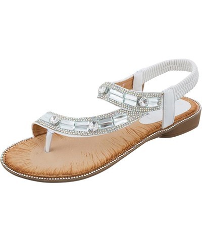 Orthopedic Sandals for Women, Flat Sandals for Women Bohemian Rhinestone-embellished Summer Thong Flat Sandals White $14.95 S...