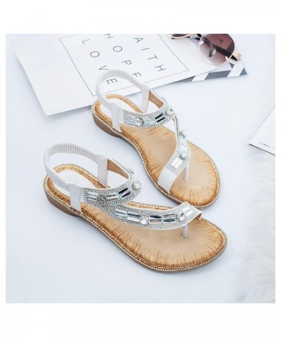 Orthopedic Sandals for Women, Flat Sandals for Women Bohemian Rhinestone-embellished Summer Thong Flat Sandals White $14.95 S...