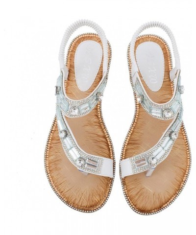 Orthopedic Sandals for Women, Flat Sandals for Women Bohemian Rhinestone-embellished Summer Thong Flat Sandals White $14.95 S...