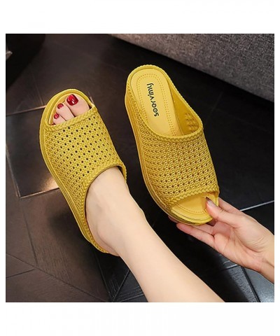 Women's Summer Thick Bottom Slope Heel Comfortable Hollow Sandals Mesh Plastic Outer Wear Muffin Bottom Beach Shoes Slippers ...