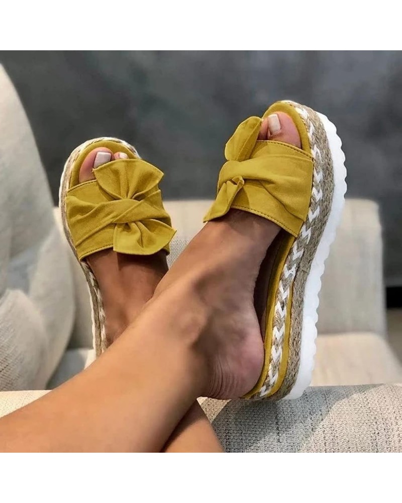 Womens Espadrilles Slip on Wedge Sandals Slides Bow Tie Platform Open Toe Summer Mules Shoes Thick Cushion Slippers Sandals f...