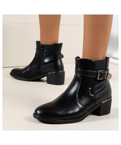 Ankle Boots Chunky Heel Cowboy Boots Knee High Boots for Women Plus Size Leather Snow Boots Black-c $24.11 Boots