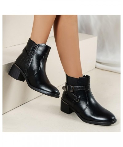 Ankle Boots Chunky Heel Cowboy Boots Knee High Boots for Women Plus Size Leather Snow Boots Black-c $24.11 Boots