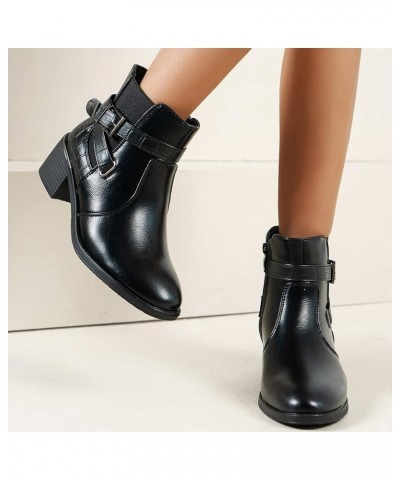 Ankle Boots Chunky Heel Cowboy Boots Knee High Boots for Women Plus Size Leather Snow Boots Black-c $24.11 Boots