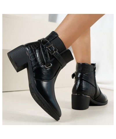 Ankle Boots Chunky Heel Cowboy Boots Knee High Boots for Women Plus Size Leather Snow Boots Black-c $24.11 Boots