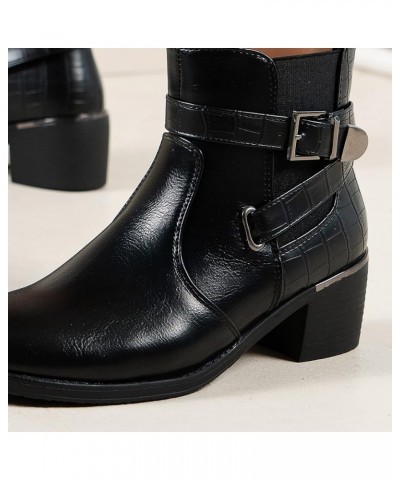 Ankle Boots Chunky Heel Cowboy Boots Knee High Boots for Women Plus Size Leather Snow Boots Black-c $24.11 Boots