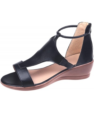 flats for women dressy, Sandals for Women Fashion Peep Toe Causal Shoes Hollow Out Wedges Sandals 02 Black $19.16 Sandals