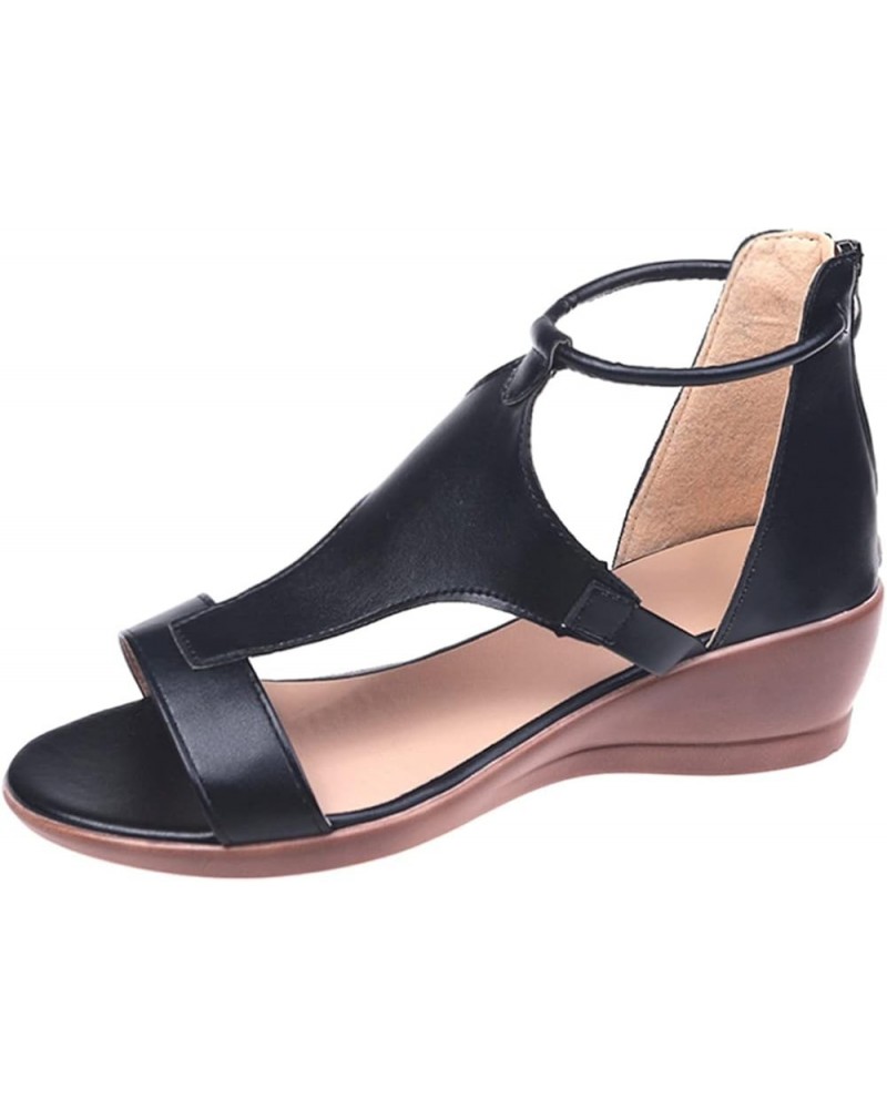 flats for women dressy, Sandals for Women Fashion Peep Toe Causal Shoes Hollow Out Wedges Sandals 02 Black $19.16 Sandals