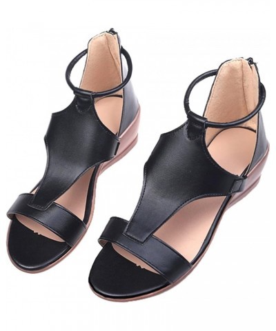 flats for women dressy, Sandals for Women Fashion Peep Toe Causal Shoes Hollow Out Wedges Sandals 02 Black $19.16 Sandals