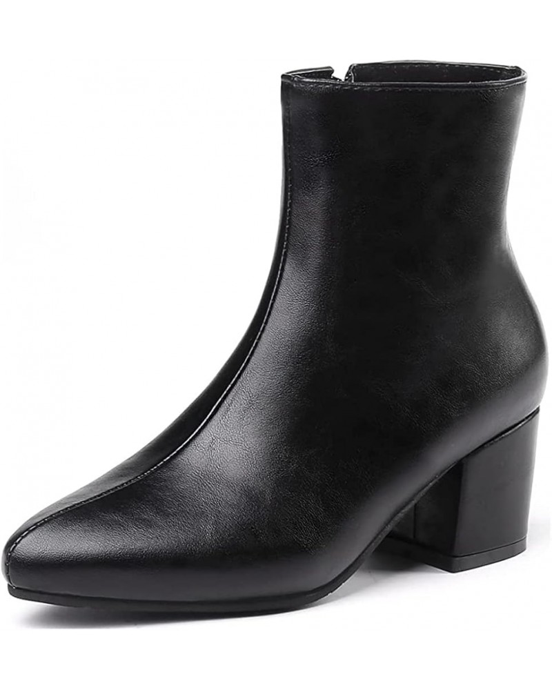 Women's Daily Office Side Zipper Ankle Boots Western Fashion Mid Heel Faux Leather Pointed-Toe Booties Black-velvet Lined $34...