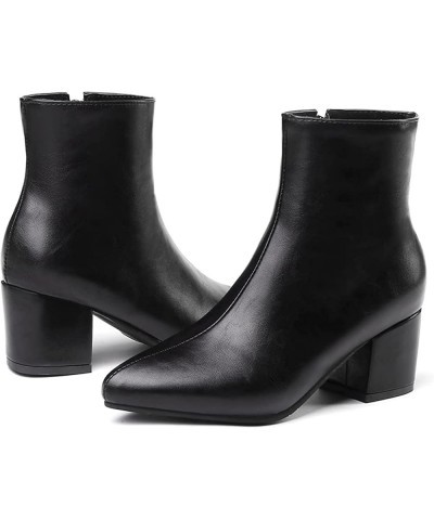 Women's Daily Office Side Zipper Ankle Boots Western Fashion Mid Heel Faux Leather Pointed-Toe Booties Black-velvet Lined $34...