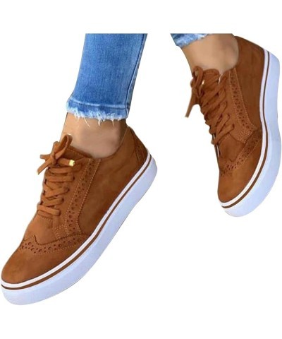 Women's Lace Up Platform Casual Shoes Round Toe Fashion Flock Flat Heel Shoe Walking Outdoor Girl Student Comfortable Trendy ...