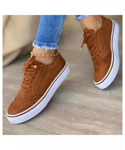 Women's Lace Up Platform Casual Shoes Round Toe Fashion Flock Flat Heel Shoe Walking Outdoor Girl Student Comfortable Trendy ...