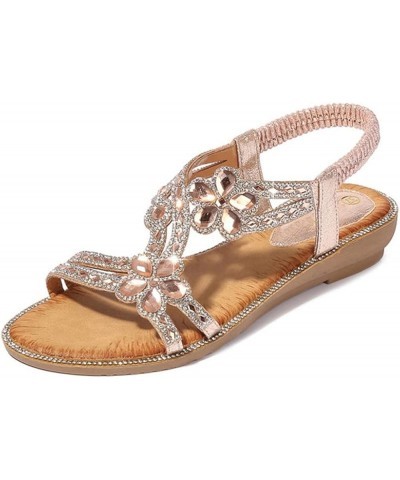 Summer Boho Sandals Ladies Sparkling Flower Crystal Flat Sandals Beach Casual Shoes Sexy Outdoor Ladies Shoes 11 Gold $22.66 ...