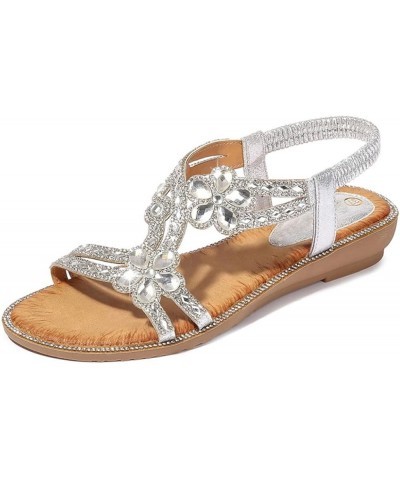 Summer Boho Sandals Ladies Sparkling Flower Crystal Flat Sandals Beach Casual Shoes Sexy Outdoor Ladies Shoes 11 Gold $22.66 ...