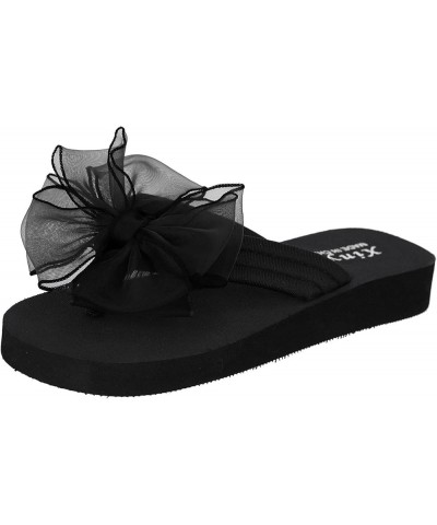 Women's Platform Flip Flop Comfortable Yoga Slippers Bohemia Flowers Sandal Adjustable Casual Thong Sandal 8.5 Black $3.69 Sa...