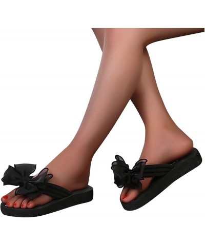 Women's Platform Flip Flop Comfortable Yoga Slippers Bohemia Flowers Sandal Adjustable Casual Thong Sandal 8.5 Black $3.69 Sa...