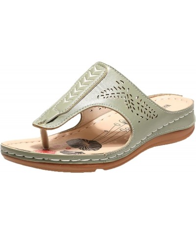 Wedge Sandals for Women,Women's Arch Support Slip On Clip Toe Print Soles Platform Sandals Boho Flip Flops Green $10.74 Sandals