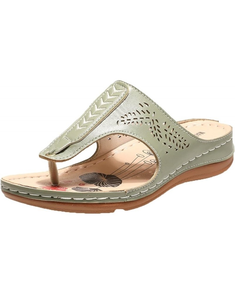 Wedge Sandals for Women,Women's Arch Support Slip On Clip Toe Print Soles Platform Sandals Boho Flip Flops Green $10.74 Sandals