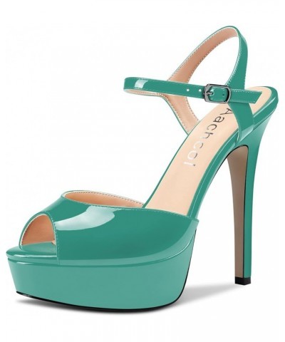 Women Platform Sandals Ankle Strap Peep Open Toe Stiletto High Heel Slingback Dress Shoes 5 Inches Green Emerald Patent $32.3...