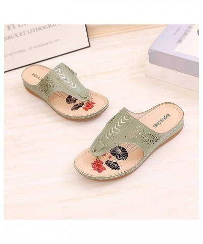 Wedge Sandals for Women,Women's Arch Support Slip On Clip Toe Print Soles Platform Sandals Boho Flip Flops Green $10.74 Sandals