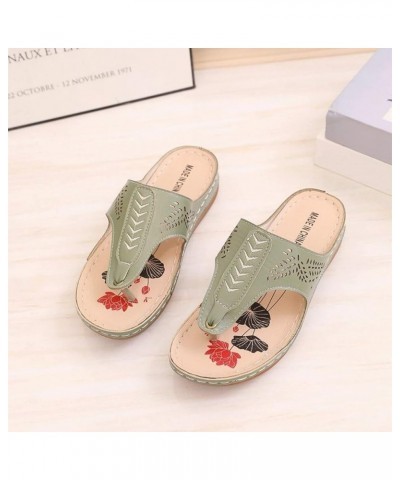 Wedge Sandals for Women,Women's Arch Support Slip On Clip Toe Print Soles Platform Sandals Boho Flip Flops Green $10.74 Sandals