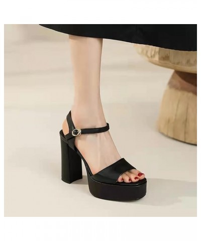 Chunky Sandals for Women High Heel Pump Sandals Solid Color Thick Soled Sandals Heel Sandals for Women Black $17.74 Sandals