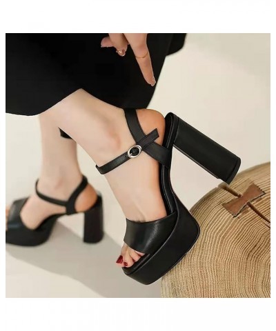 Chunky Sandals for Women High Heel Pump Sandals Solid Color Thick Soled Sandals Heel Sandals for Women Black $17.74 Sandals