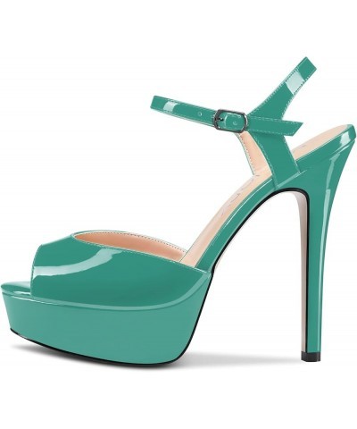 Women Platform Sandals Ankle Strap Peep Open Toe Stiletto High Heel Slingback Dress Shoes 5 Inches Green Emerald Patent $32.3...