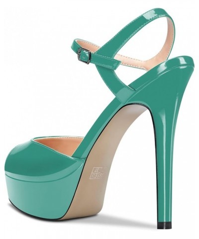 Women Platform Sandals Ankle Strap Peep Open Toe Stiletto High Heel Slingback Dress Shoes 5 Inches Green Emerald Patent $32.3...