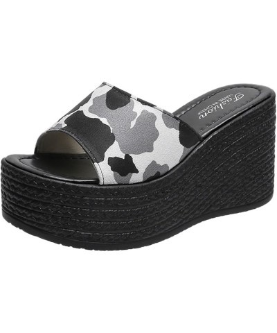 Slippers for Women,Sparkle Sequin Open Toe Platform Shoes Wedge Muffion Shoes Light Comfy Indoor and Outdoor B Black $11.71 S...