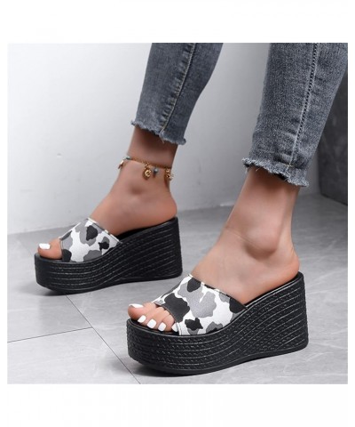 Slippers for Women,Sparkle Sequin Open Toe Platform Shoes Wedge Muffion Shoes Light Comfy Indoor and Outdoor B Black $11.71 S...