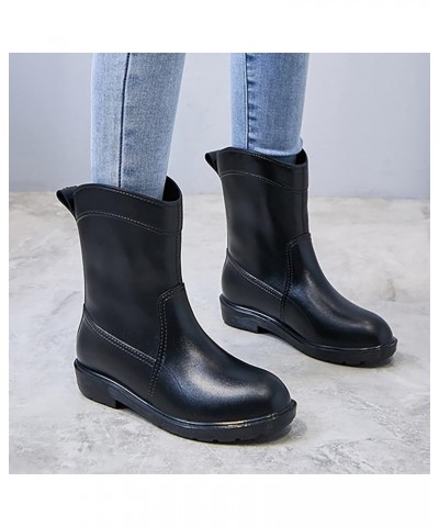 Lady Shoes Mid Calf Snow Boots Women Non Slip Fleece Inside Rain Boots Outdoor Rubber Water Shoes Mid Boots for Women B $13.8...