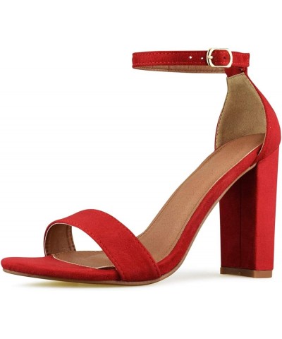 Women's High Chunky Block Heel Pump Dress Heeled Sandals Red $12.74 Sandals