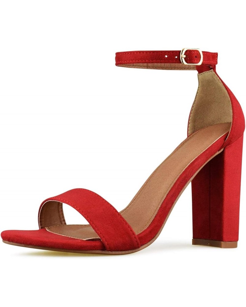 Women's High Chunky Block Heel Pump Dress Heeled Sandals Red $12.74 Sandals