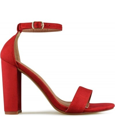 Women's High Chunky Block Heel Pump Dress Heeled Sandals Red $12.74 Sandals