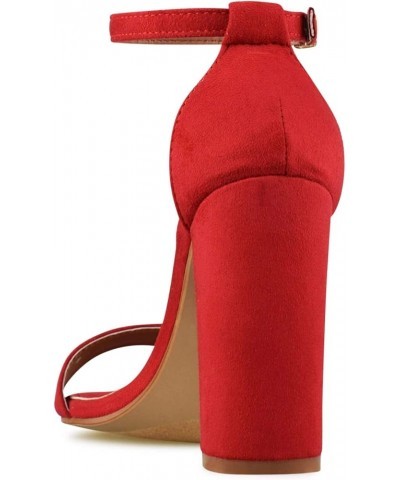 Women's High Chunky Block Heel Pump Dress Heeled Sandals Red $12.74 Sandals