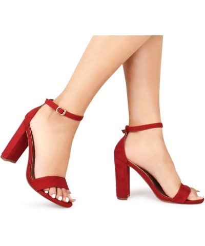 Women's High Chunky Block Heel Pump Dress Heeled Sandals Red $12.74 Sandals