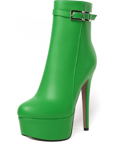 Womens Round Toe Party Zip Platform Sexy Matte Stiletto High Heel Ankle High Boots 6 Inch Green $50.86 Boots