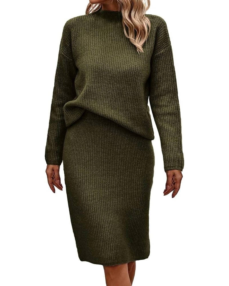 Skirt Set Women Autumn Winter Solid Color Long Sleeve Long Skirt Half Turtleneck Sweater Set, Large Green ➤➤ 2024 Skirt for W...